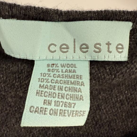 Celeste Wool Cashmere Poncho Sweater Wrap Womens OS Gray Black Colorblock Cozy - Picture 6 of 7